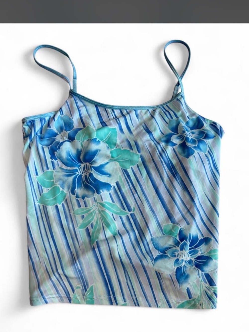 Blue Floral Striped Cami Top